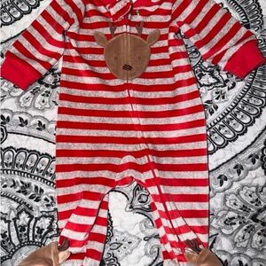 Carters 3 Months Red and Grey Striped Reindeer Sleeper
